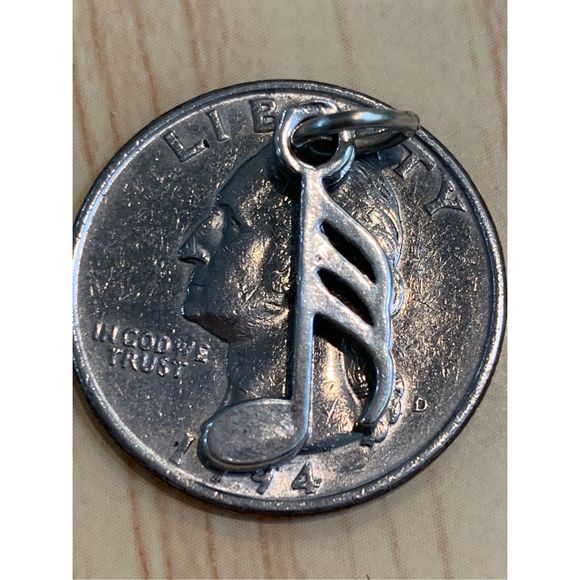Vintage.925 Music Note 32nd Sterling Silver Jewelry Charm - Picture 2 of 4